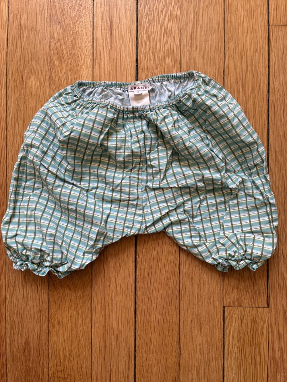 Caramel Green Plaid Bubble Shorts, size 6 months